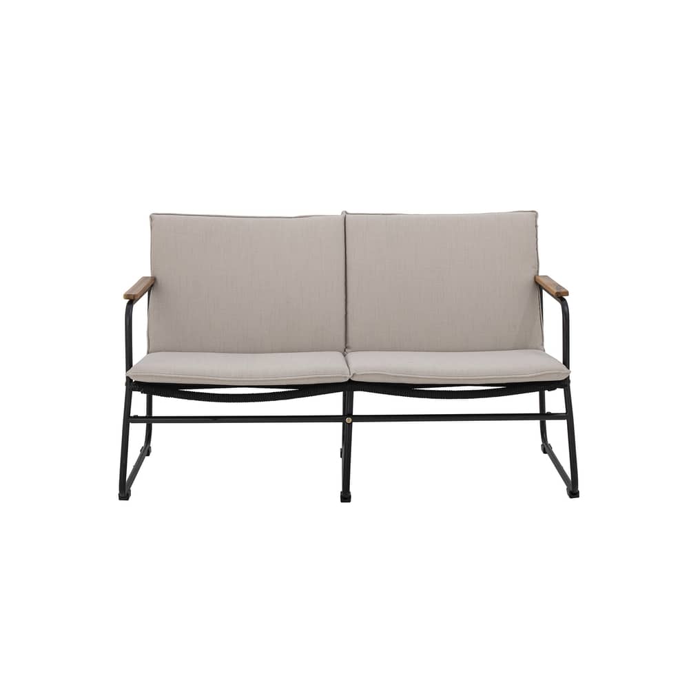 Canapé droit Hampton tissu beige / L 127 cm - Corde - Bloomingville - Beige & noir - Acier, Bois d\'acacia, Corde polyester, Tissu