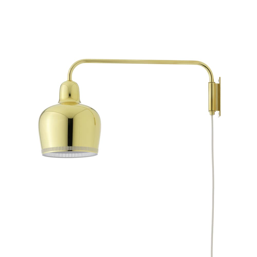 Golden Bell A330S Wall light with plug metal gold / Alvar Aalto, 1937 - Swivel Arm - ARTEK - Brass - Spun brass