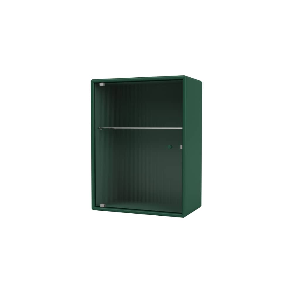 Badezimmer-Hängeschrank Ripple holz grün / B 35,4 x T 20 x H 46,8 cm - Gewelltes Glas - MONTANA - Pine 136 - Geriffeltes Glas, lackierte Holzfaserplatte