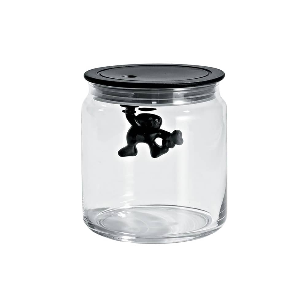 Alessi Gianni a little man holding on tight Airtight jar - black