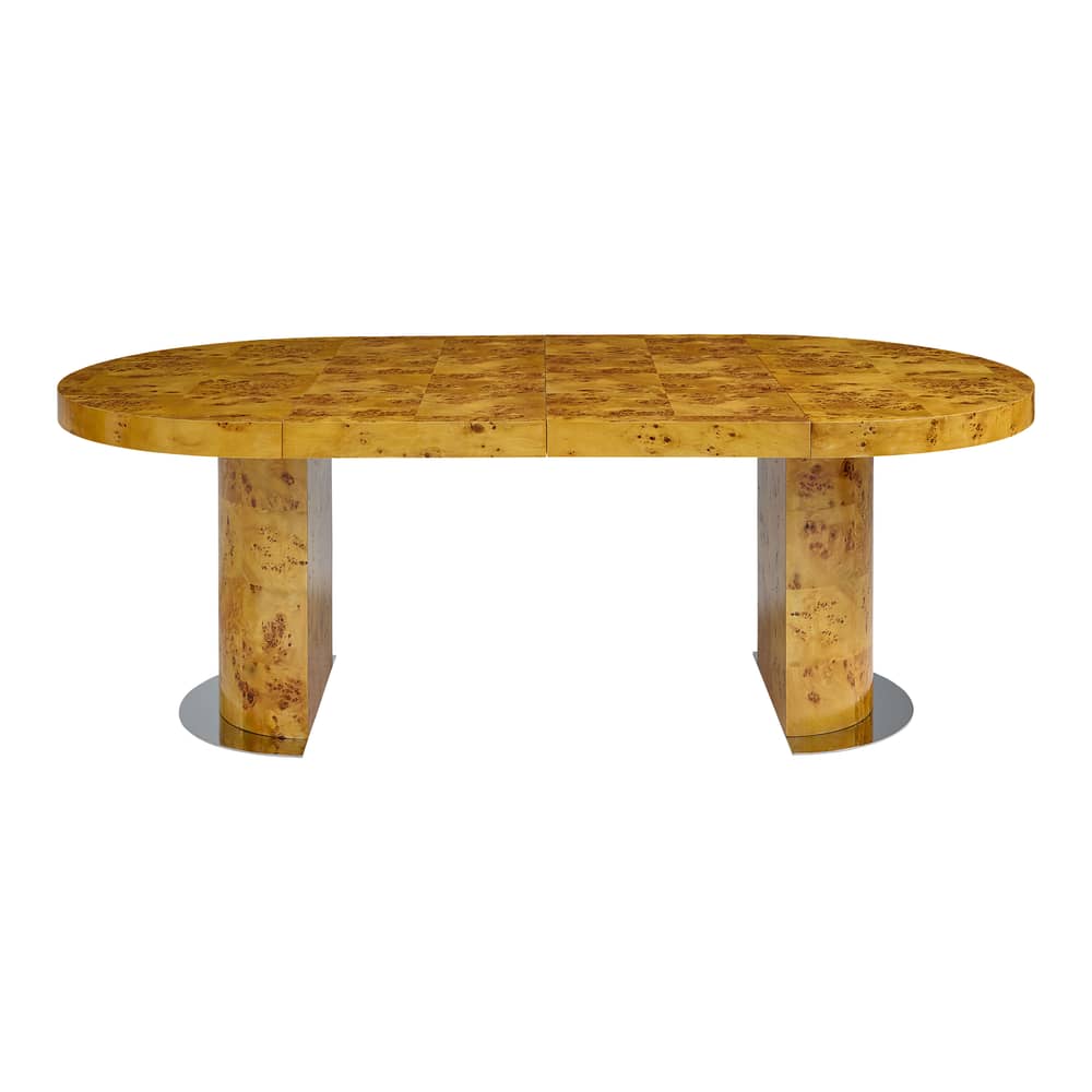 Ausziehtisch Bond holz natur /Lupe aus Holz - Ø 114 bis 216 x 114 cm / 10 Personen - Jonathan Adler - Holz, natur - Mappa-Maserholz, Poliertes Nickel