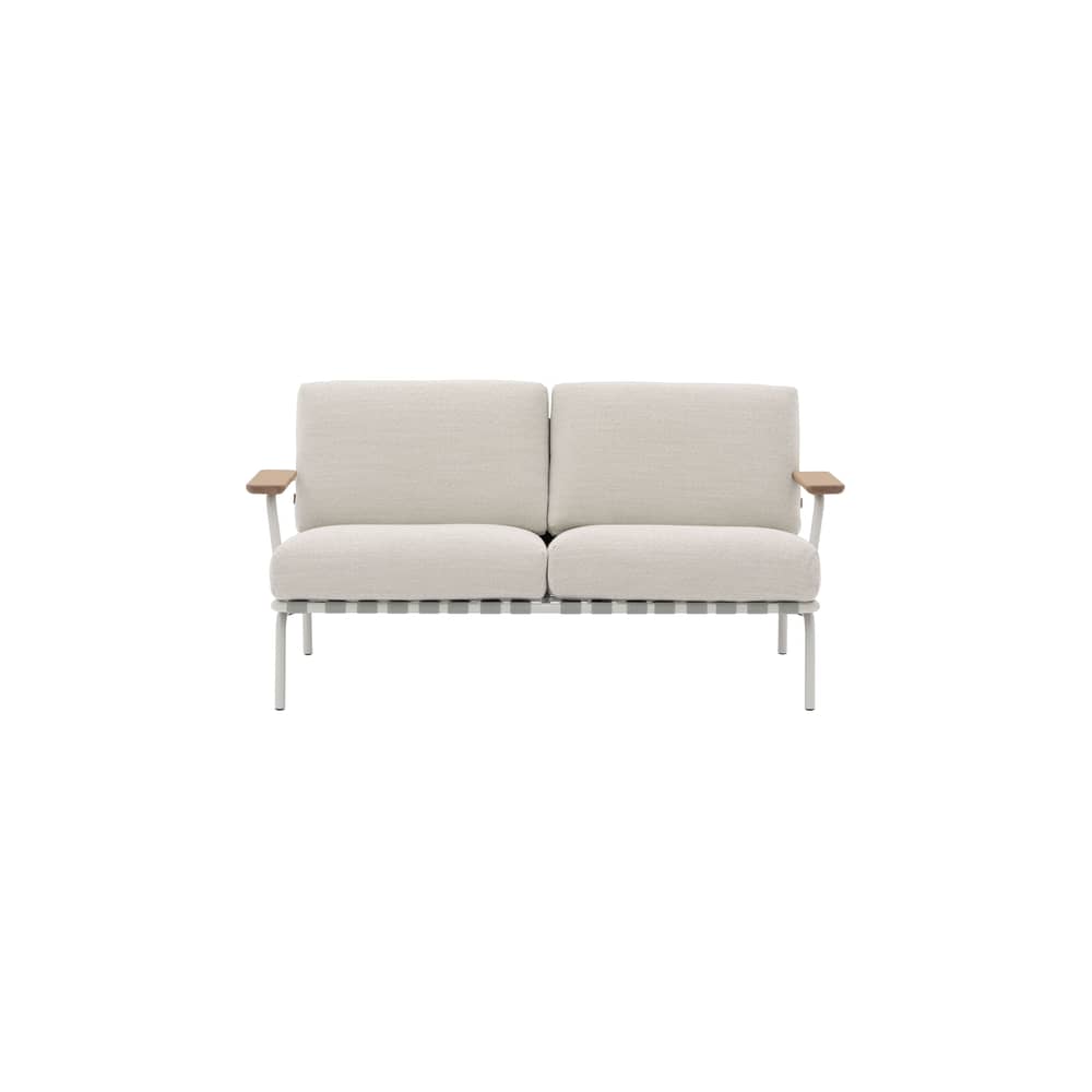 Canapé de jardin 2 places Settle / 152,5 cm - Muuto - Gris / Tissu écru (Laze 1) - Acajou, Acier, Mousse, Sangle polyester, Tissu d\'extérieur