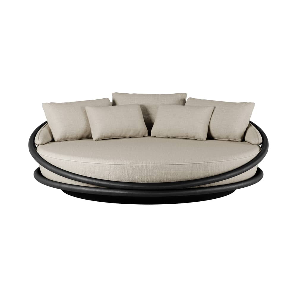 Canapé de jardin rond Solis OUTDOOR teck noir / Ø 200 cm - MORPHO - Beige / Teck noir - Mousse à séchage rapide, Teck massif, Tissu outdoor