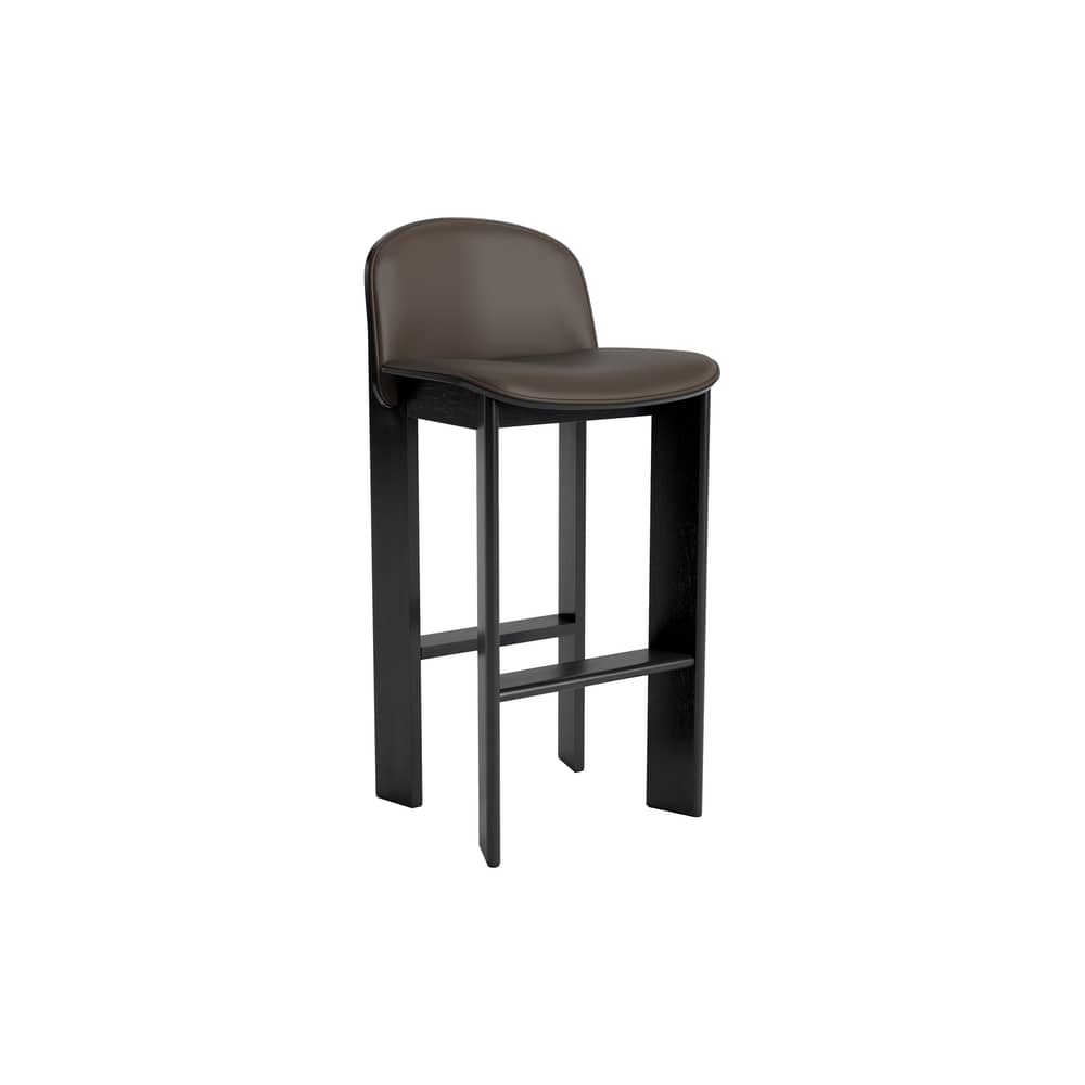 Chaise de bar Chisel 35 High / H 75 cm - Rembourrage cuir - Hay - Cuir chocolat (Grano) / Noir - Cuir, Mousse, Placage de chêne laqué