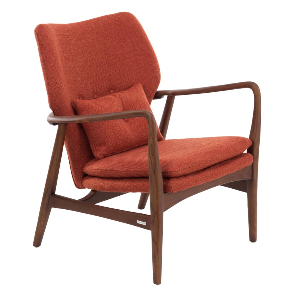 Fauteuil rembourré Peggy tissu rouge orange bois naturel - Pols Potten - Rouille / Bois foncé - Frêne verni, Mousse, Tissu