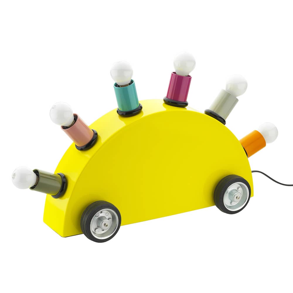 Lampe de table Super plastique jaune / By Martine Bedin, 1981 - Memphis Milano - Jaune / Douilles multicolores - Fibre de verre, Métal