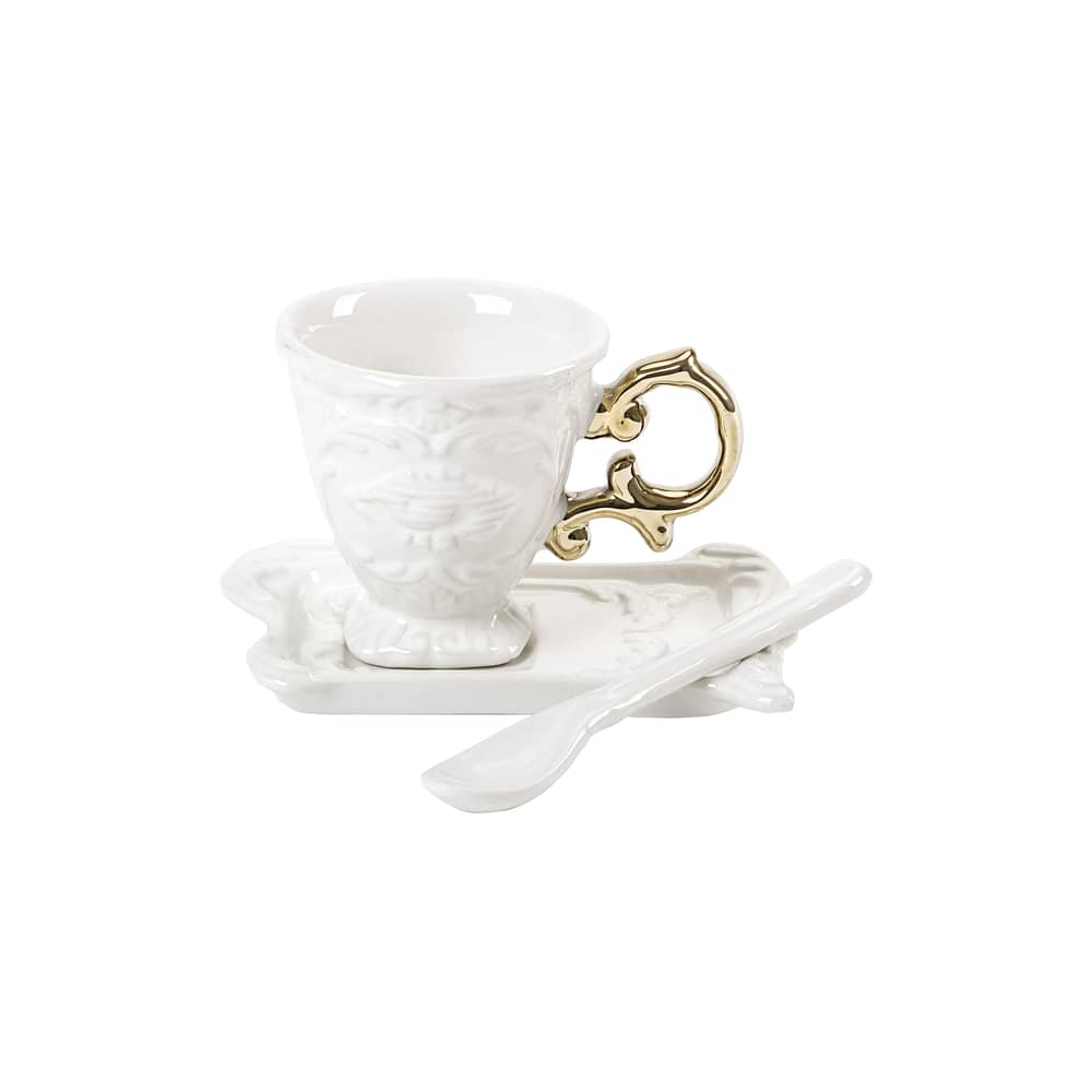 Tasse à café I-Coffee céramique or blanc / Set tasse + soucoupe + cuillère - Seletti - Or - Porcelaine