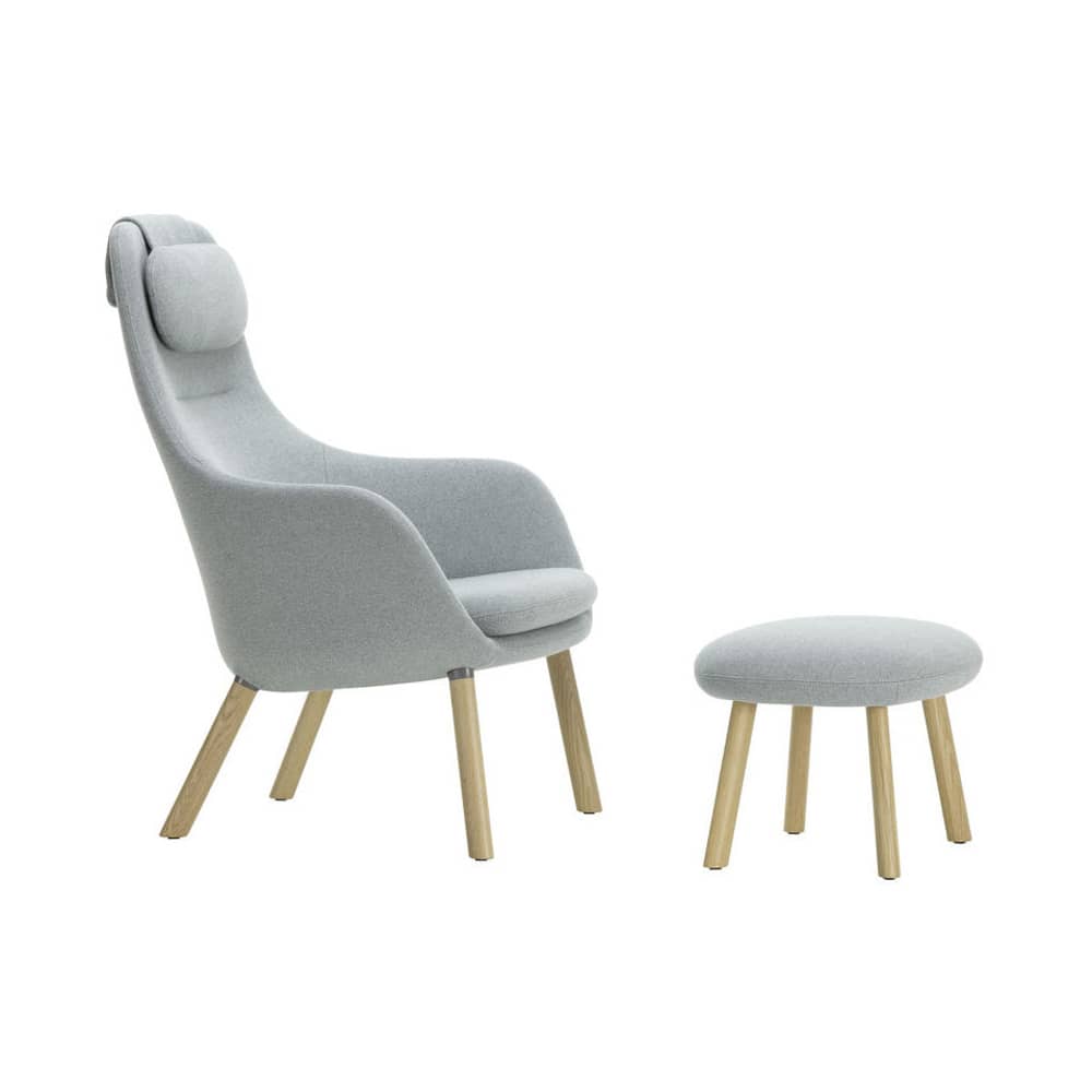 Set poltrona e poggiapiedi HAL Lounge tessuto blu / Tessuto - Vitra - blu (tessuto Dumet) - Pelle, Plastica rinforzata con fibra di vetro, Rovere, Schiuma di poliuretano