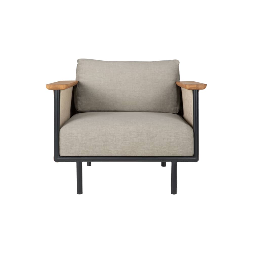 Poltrona imbottita Corbey tessuto beige - Ethnicraft - Beige Oyster - Alluminio, Corda, Espanso, Teck, Tessuto
