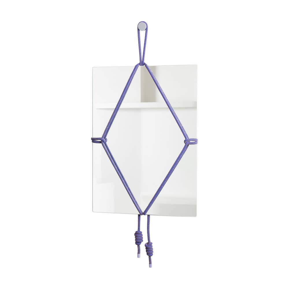 Miroir mural Shibari Rectangle verre bleu / L 50,5 x H 69 cm - Moustache - Bleu - Corde, Hêtre, Verre