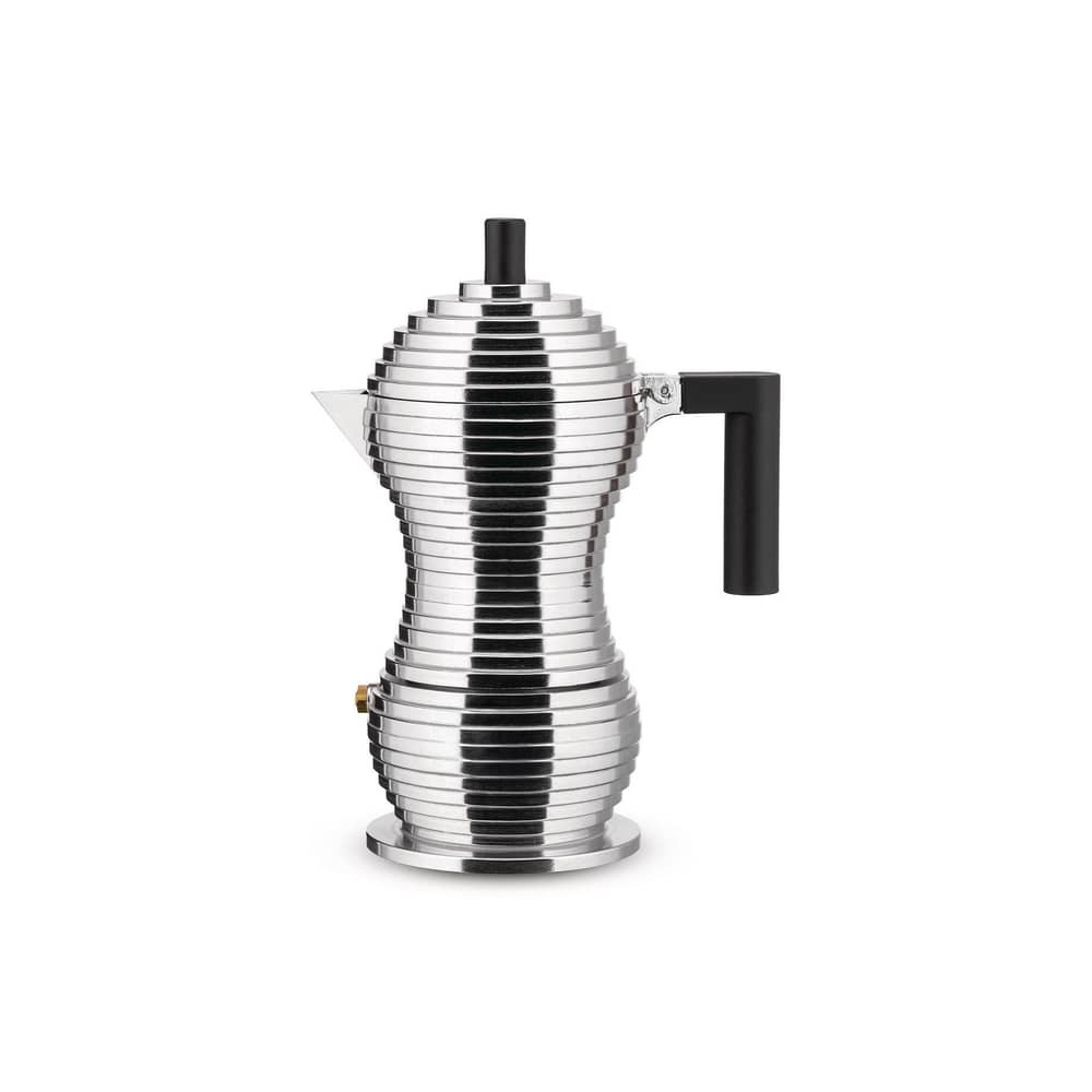 Cafetière italienne Pulcina métal noir / Induction - 3 tasses - Alessi - Chromé / Noir - Fonte d\'aluminium, Plastique