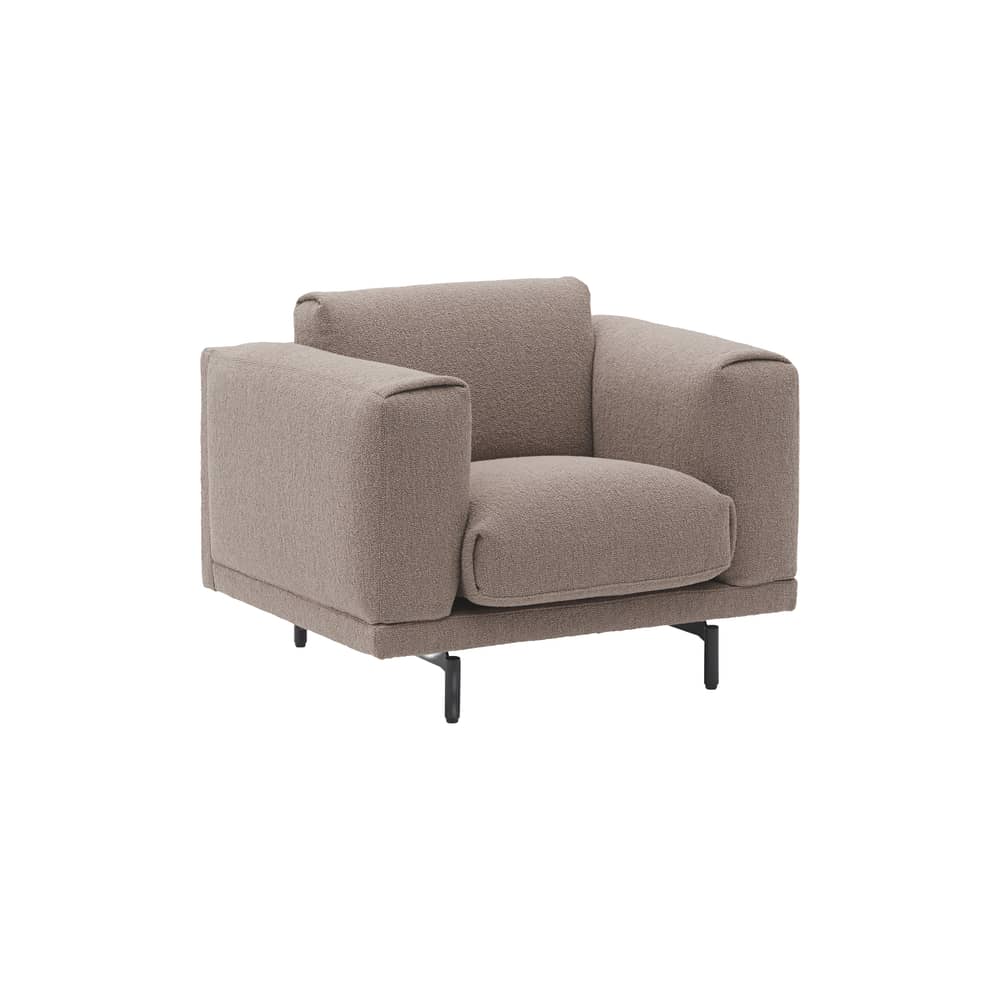 Fauteuil rembourré Rest tissu beige - Muuto - Beige (Tissu Heart 6) / Pied noir - Contreplaqué, Mousse, Tissu
