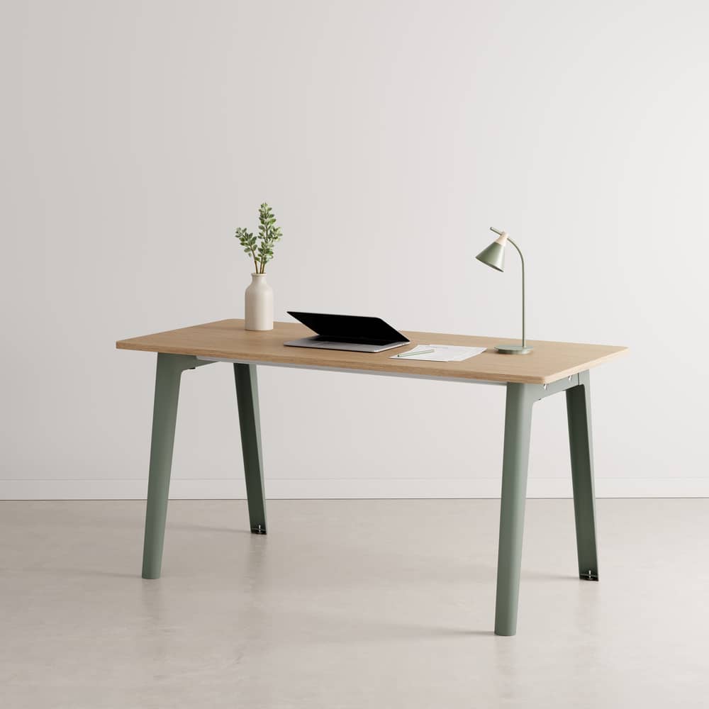 Bureau New Modern / 150 x 70 cm - Chêne éco-certifié - TIPTOE - Gris Eucalyptus / Plateau chêne - Acier thermolaqué, Sapin massif plaqué chêne