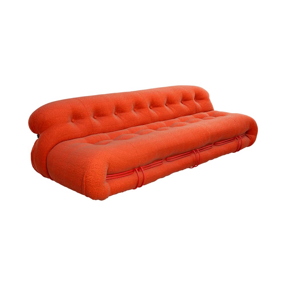 Divano destro Soriana tessuto arancione 3 posti L 250 cm / Afra & Tobia Scarpa, 1969 - Tessuto bouclé - CASSINA - Arancione (Tessuto Luxor L030) / Rosso -  Micro-billes EPS, Acciaio verniciato, Fibra di poliestere soffiata, Legno, Tessuto