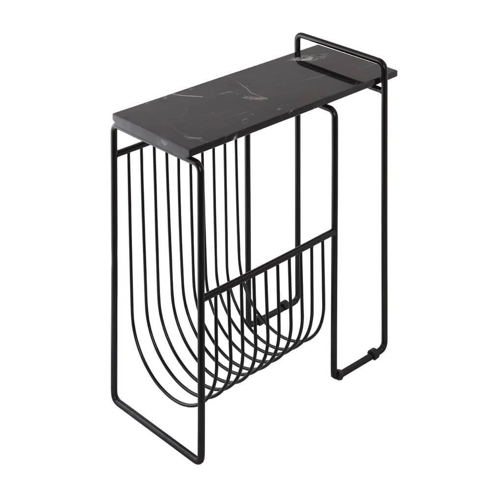 Table d\'appoint Sino marbre noir / Porte revues - Marbre / 45 x 21 x H 51 cm - AYTM - Noir / Marbre noir - Acier, Marbre