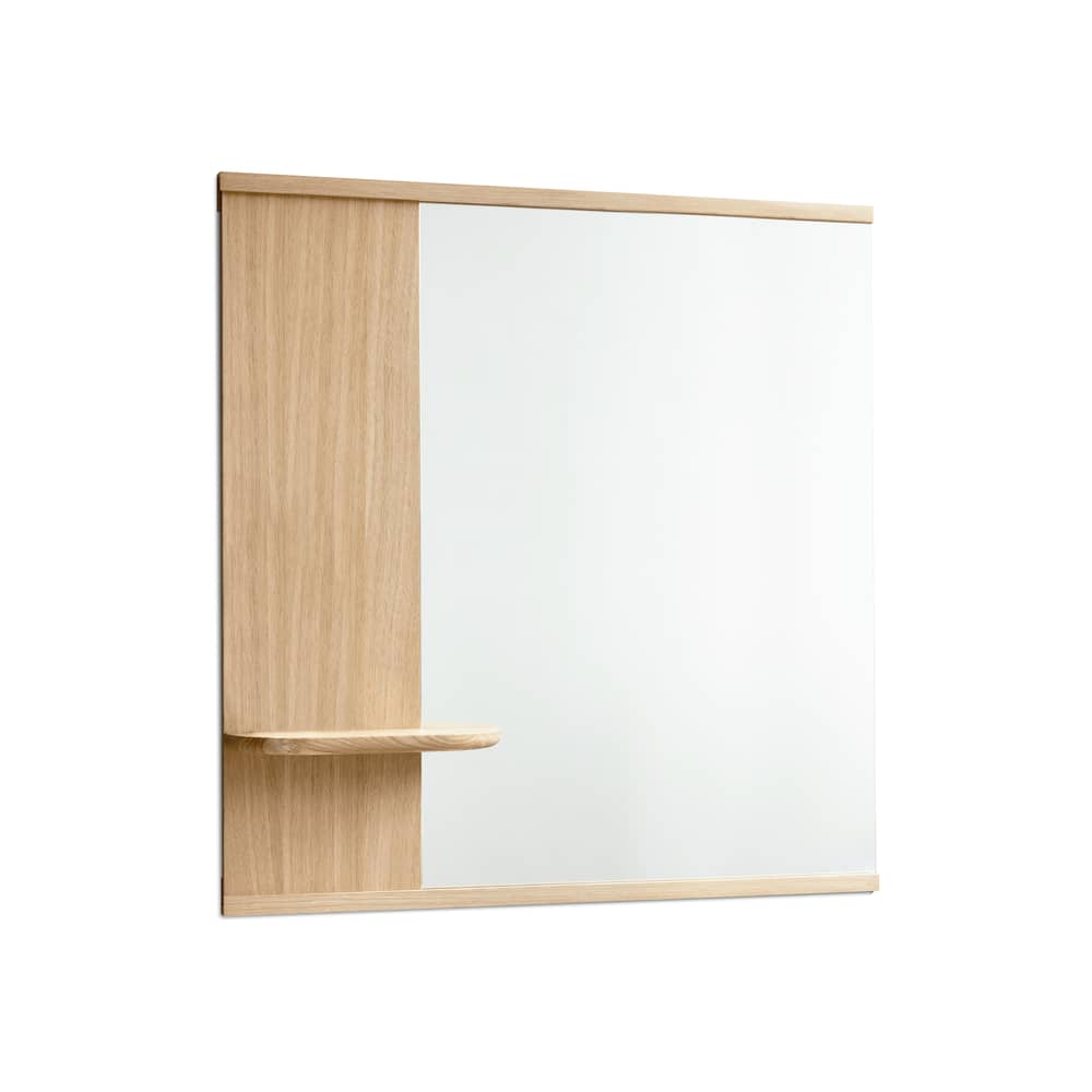 Wandspiegel  holz natur / B 70 x H 72 cm - Integriertes Regal - MOEBE - Eiche natur - Eiche, Eichenfurnier, Glas
