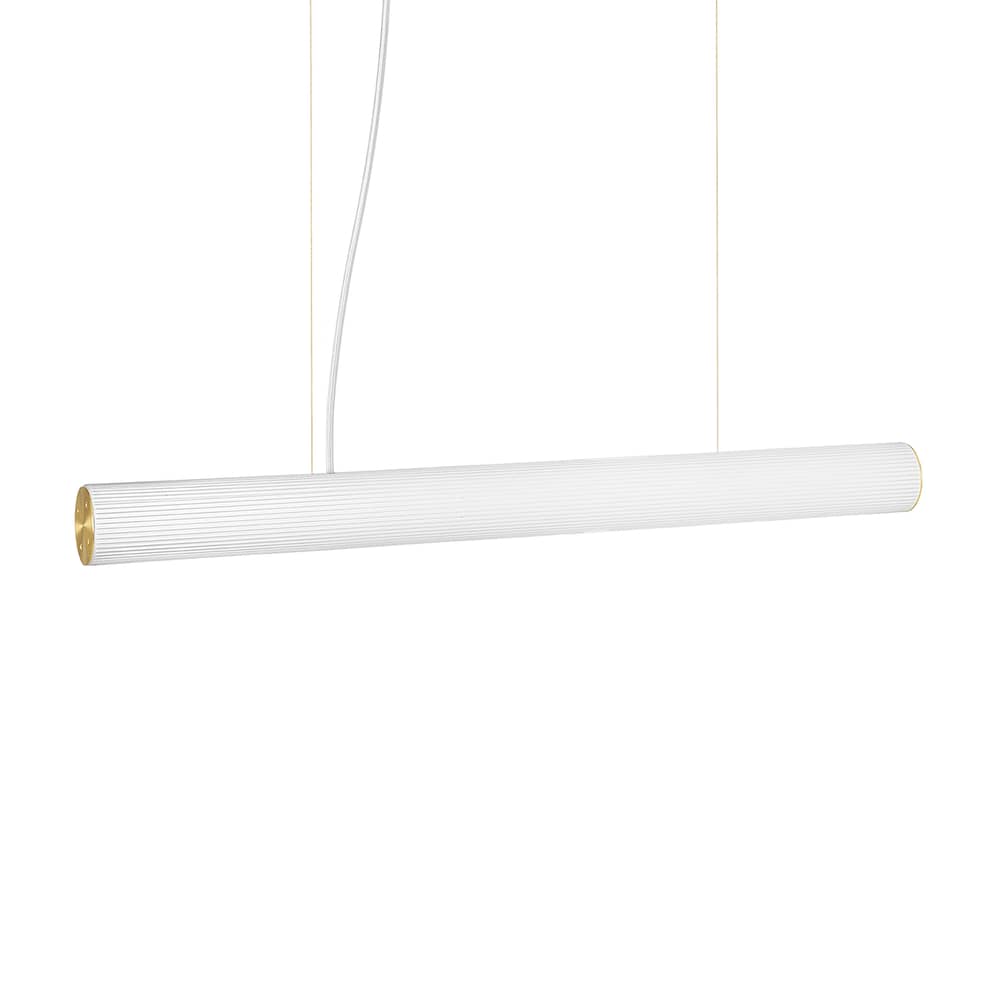 Pendelleuchte Vuelta LED glas weiß Large / L 100 cm - Gestreiftes Glas - Ferm Living - Messing / Weiß - Messing, mundgeblasenes Glas