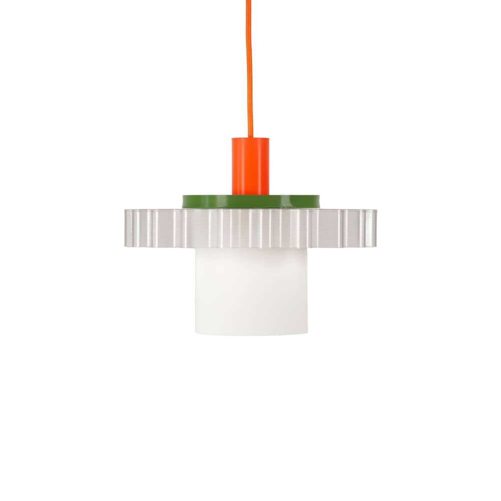 Suspension Gigi n°1 / Ø 28 x H 21 cm - Plastique recyclé / Fabriqué en France - Warren & Laetitia - Câble orange / Blanc / Kaki - Bioplastique, Plastique recyclé