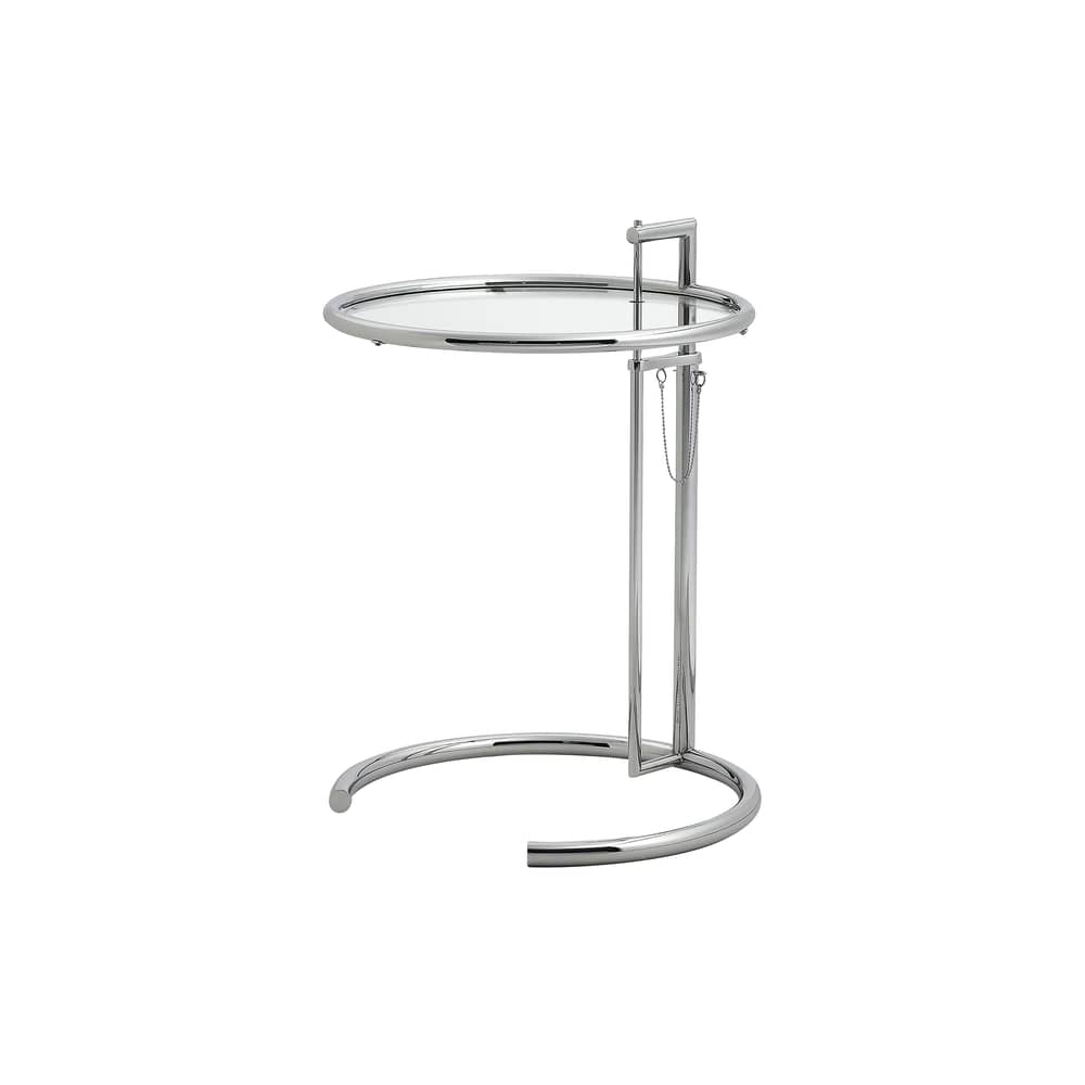 Table d\'appoint E 1027 verre métal / Eileen Gray, 1927 - Hauteur réglable - ClassiCon - Chromé / Verre transparent - Acier chromé, Verre