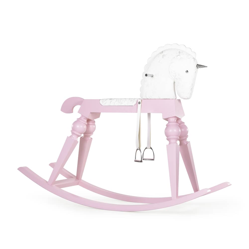Cheval à bascule Arion Pink cuir bois rose / H 180 cm - Pièce unique signée numérotée / Modèle d\'expo - Moooi - Rose - Chêne, Cuir écologique brodé, Métal chromé