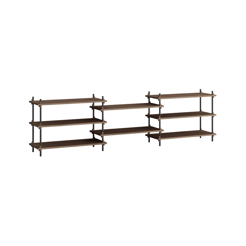 Étagère Shelving System – s.65.3.A bois marron / L 239 x H 85 x Prof. 35 cm - MOEBE - Chêne fumé / Noir - Acier, MDF placage chêne