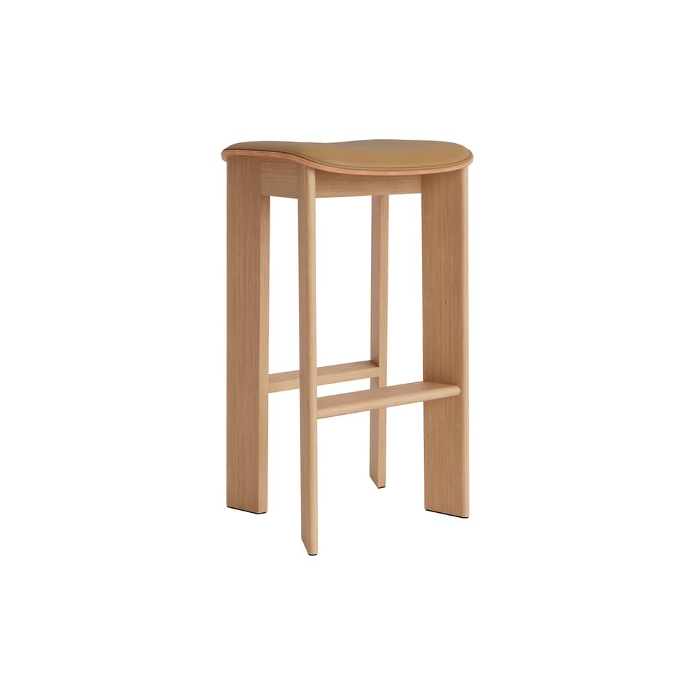 Chisel 30 High High stool leather brown / Height: 75 cm - Leather upholstery - Hay - Cognac leather (Grano) / Lacquered Oak - Foam, Lacquered oak veneer, Leather