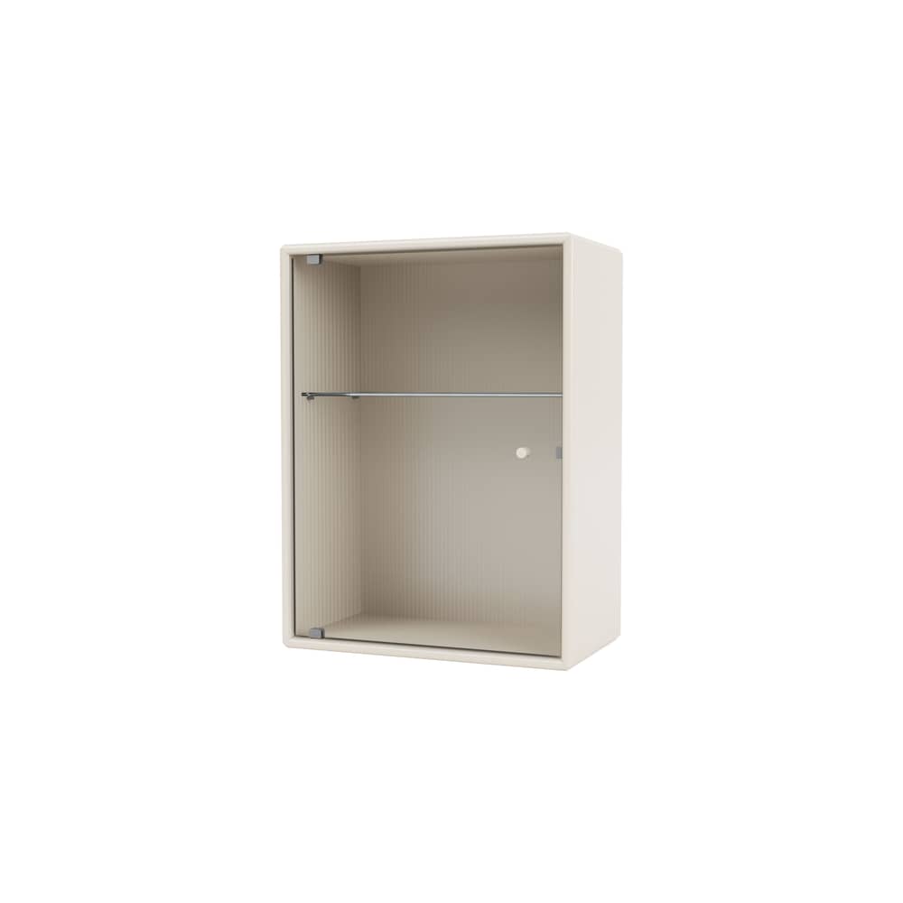 Badezimmer-Hängeschrank Ripple holz weiß / B 35,4 x T 20 x H 46,8 cm - Gewelltes Glas - MONTANA - Oat 158 - Geriffeltes Glas, lackierte Holzfaserplatte