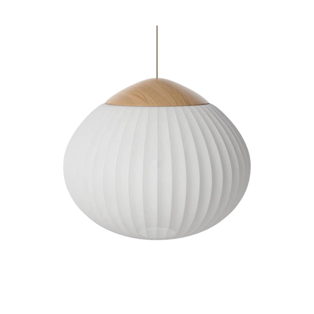 Sospensione Acorn vetro bianco / Ø 41 cm - Vetro & Rovere - Bolia - Ø 41 cm / Bianco e rovere - Massello di quercia oliato, Vetro opalino soffiato a bocca