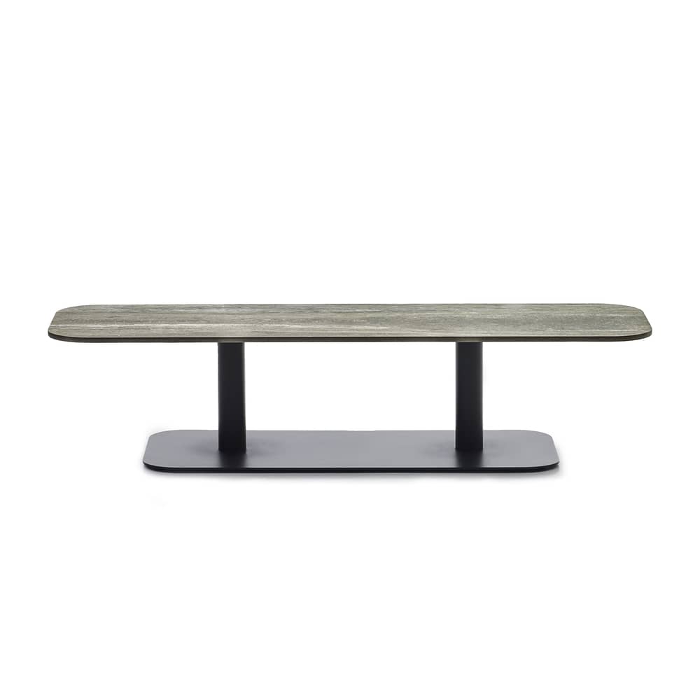 Table basse Kodo céramique beige / 129 x 45 cm - Vincent Sheppard - Gris-brun (céramique) / Pied gris Fossile - Aluminium thermolaqué, Céramique