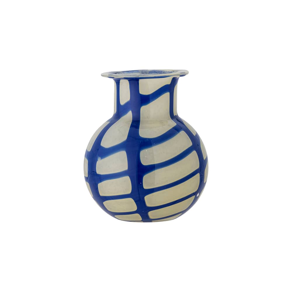 Kiran Vase glass blue / Ø 16 x H 19 cm - Bloomingville - Blue & Green - Mouth blown glass