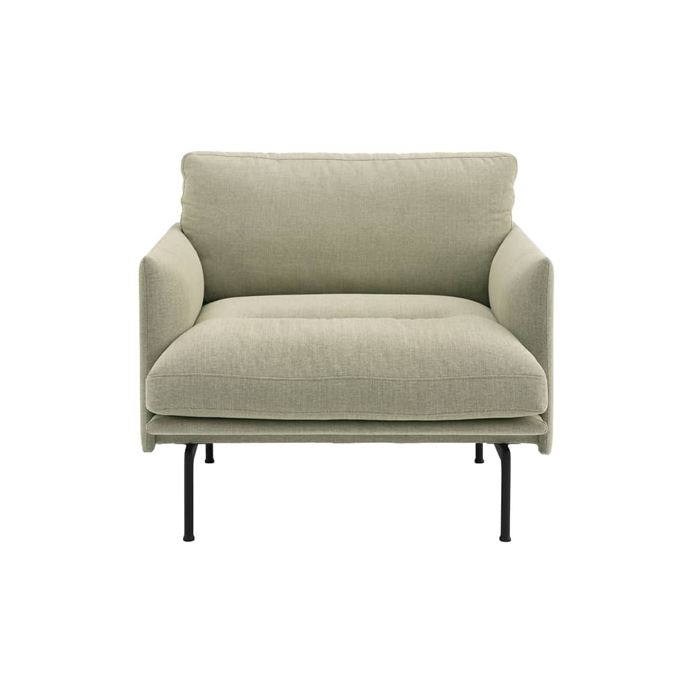 Fauteuil rembourré Outline Soft tissu beige - Muuto - Beige (tissu Guest 250) / Pieds noirs - Bois certifié FSC, Mousse PU, Tissu