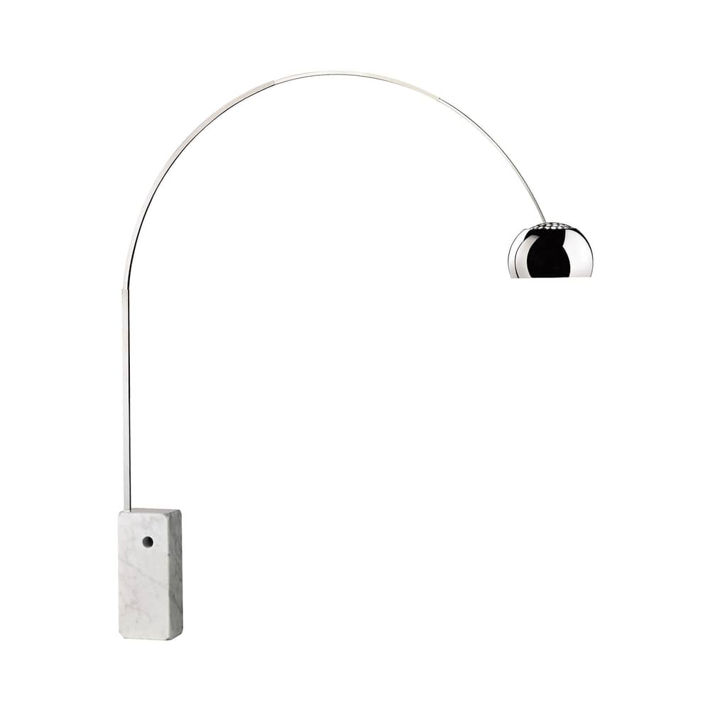 Lampadaire Arco LED / H 240 cm - Achille Castiglioni, 1962 - Flos - Acier / Marbre blanc - Acier inoxydable, Aluminium poli, Marbre de Carrare