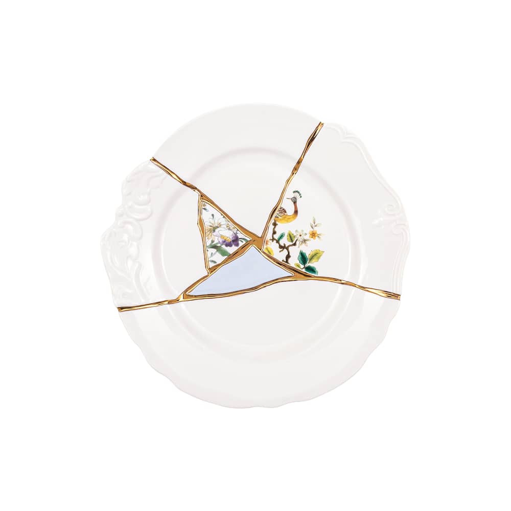 Assiette Kintsugi céramique blanc / or fin - Seletti - Blanc & or / Motifs multicolores - Or, Porcelaine