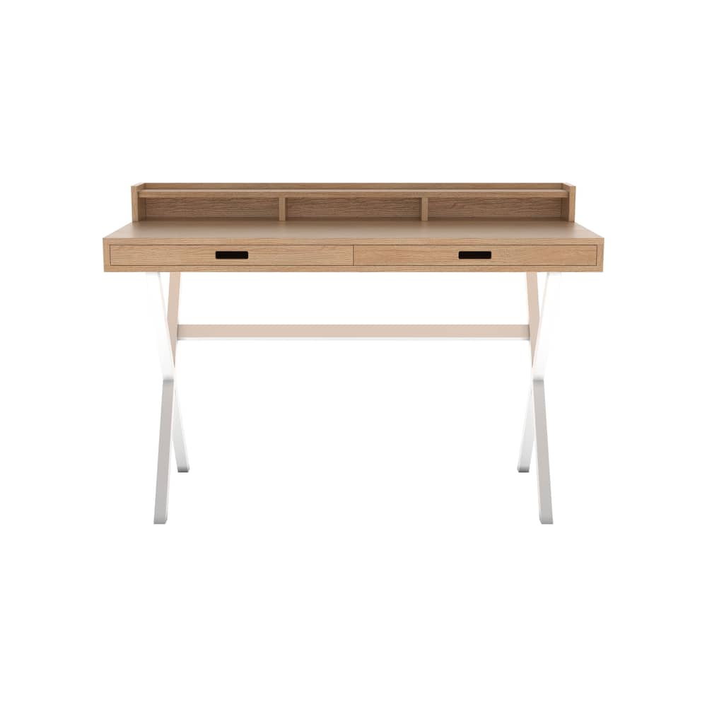 Bureau Hyppolite blanc bois naturel / Chêne - Hartô - Chêne naturel / Blanc - MDF plaqué chêne, Métal laqué