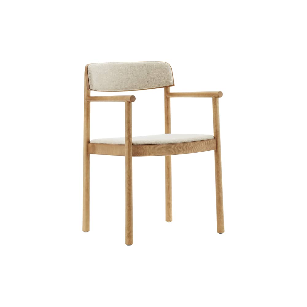 Fauteuil rembourré Timb tissu beige - Normann Copenhagen - Tissu beige (Hallingdal 220) / Frêne naturel - Contreplaqué de frêne, Frêne massif, Mousse, Tissu