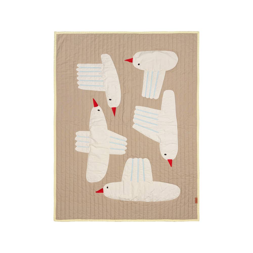 Plaid per bambini Bird Quilted tessuto beige trapuntato / Tappezzeria da muro - 80 x 110 cm / Cotone bio - Ferm Living - Plaid / Sabbia - Cotone organico, Poliestere riciclato