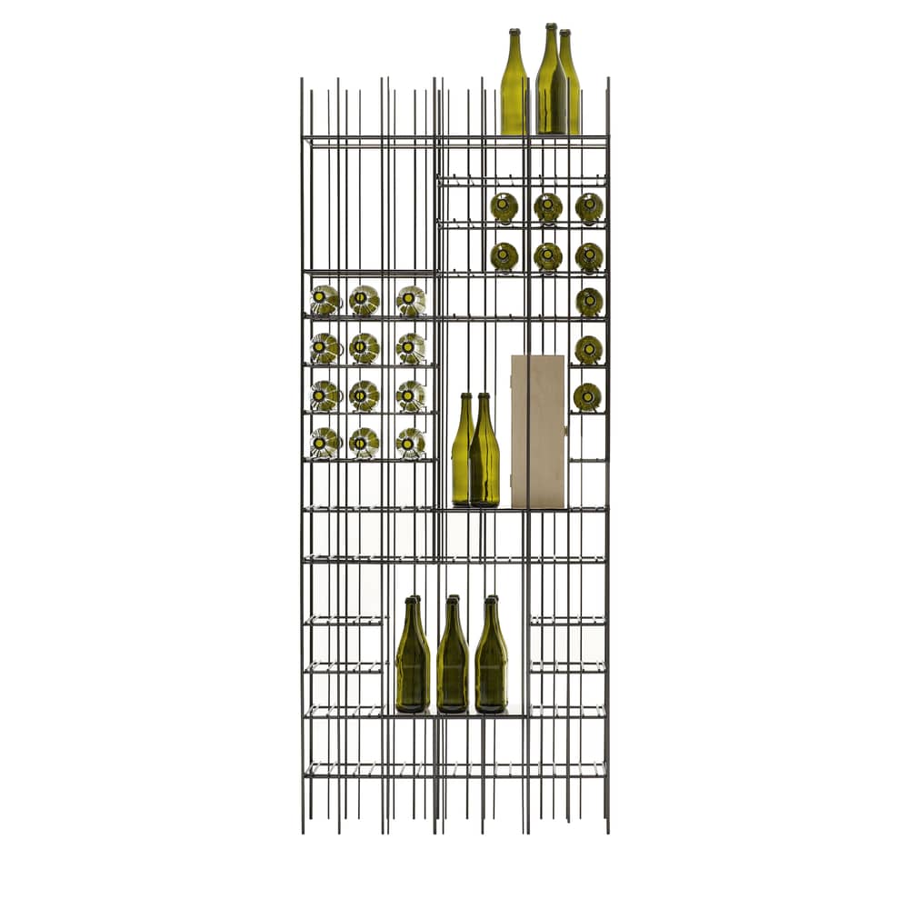 scaffale per vino Metrica A Wine marrone metallo / 58 bottiglie - L 78 x P 25 x H 190 cm - Mogg - Acciaio brunito / Ripiani Bronzo - Metallo brunito, Vetro colorato