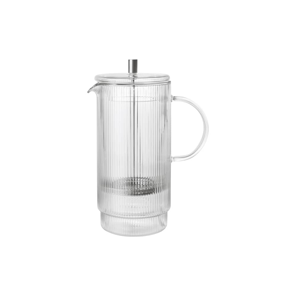 Cafetière à piston Ripple / 1 L - 8 tasses - Ferm Living - Transparent - Acier inoxydable, Verre soufflé bouche