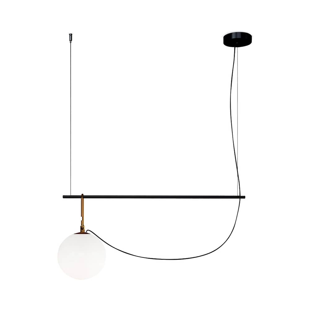 nh S2 Pendant glass black gold metal / Globe Ø 22 - L 87 cm - Artemide - Black & brass - Blown glass, Brushed brass, Metal