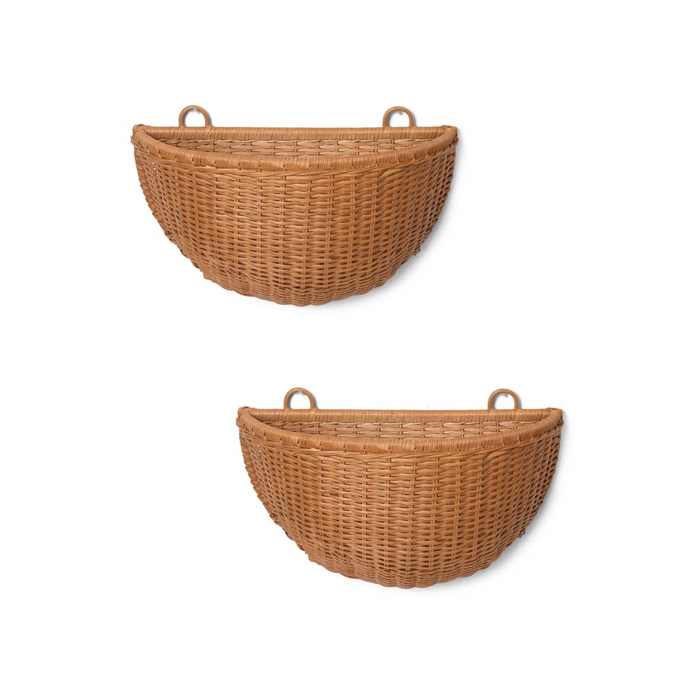 Wandablage Braided faser holz natur / 2er-Set - Rattan / L 45 x H 29 cm - Ferm Living - Rattan Natur - Geflochtenes Rattan