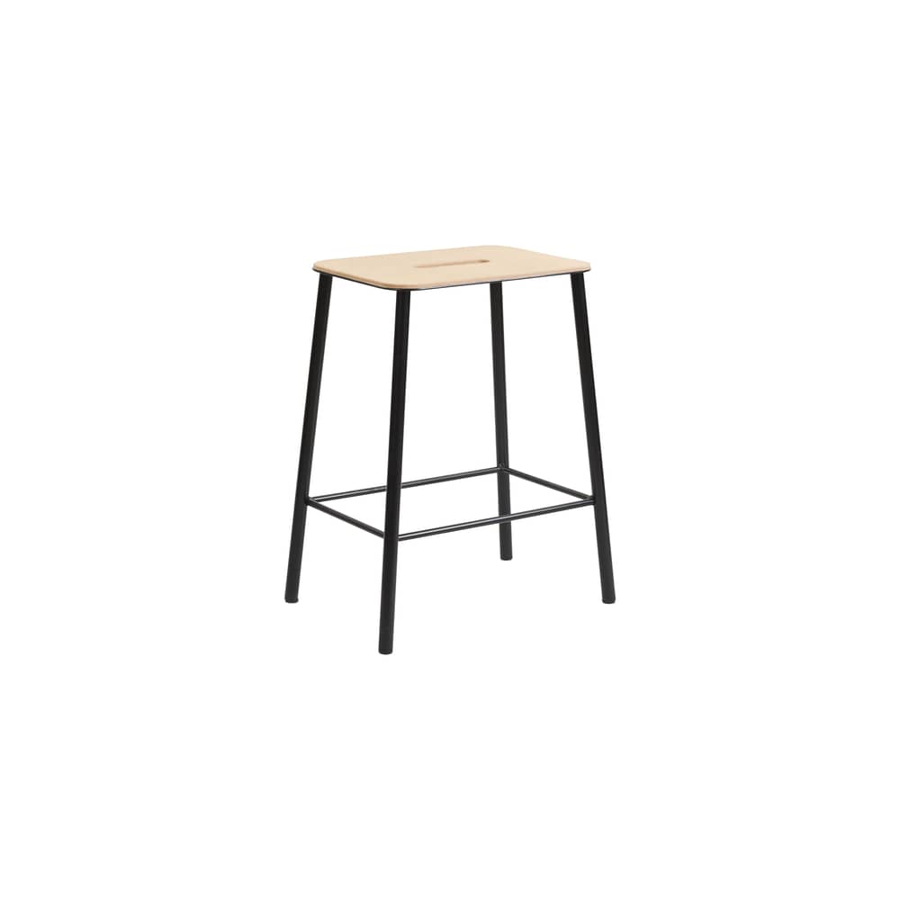 Hocker Adam leder beige / H 50 cm - Indoor - Frama  - Beigefarbenes Leder / Schwarz - Holz, lackierter Stahl, Leder