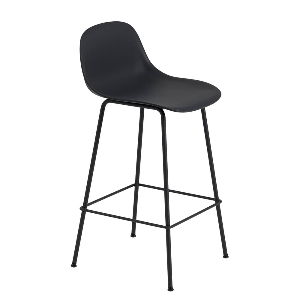Chaise de bar Fiber Bar matériau composite noir / H 65 cm / Seconde vie - Muuto - Noir - Acier peint, Matériau composite recyclé