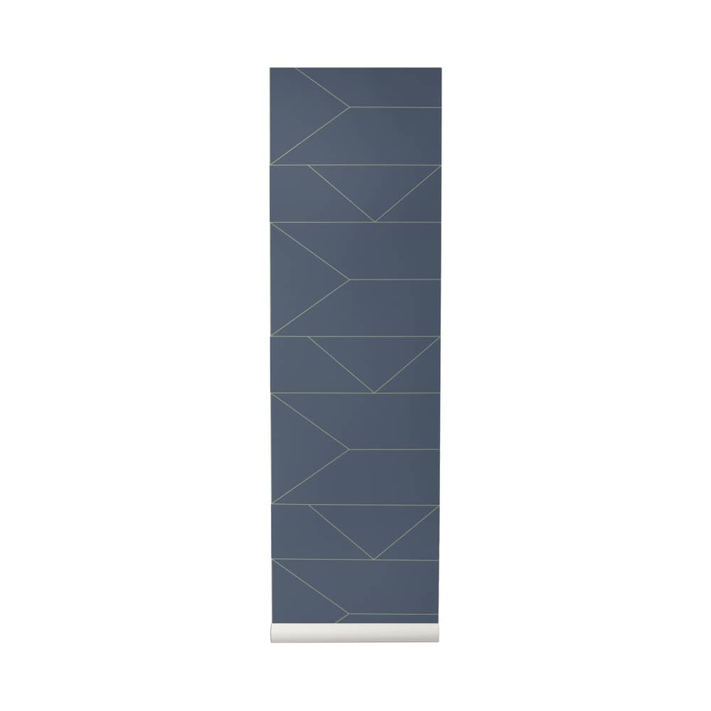 Papier peint Lines papier bleu / 1 rouleau - Larg 53 cm - Ferm Living - Bleu / or - Toile intissée