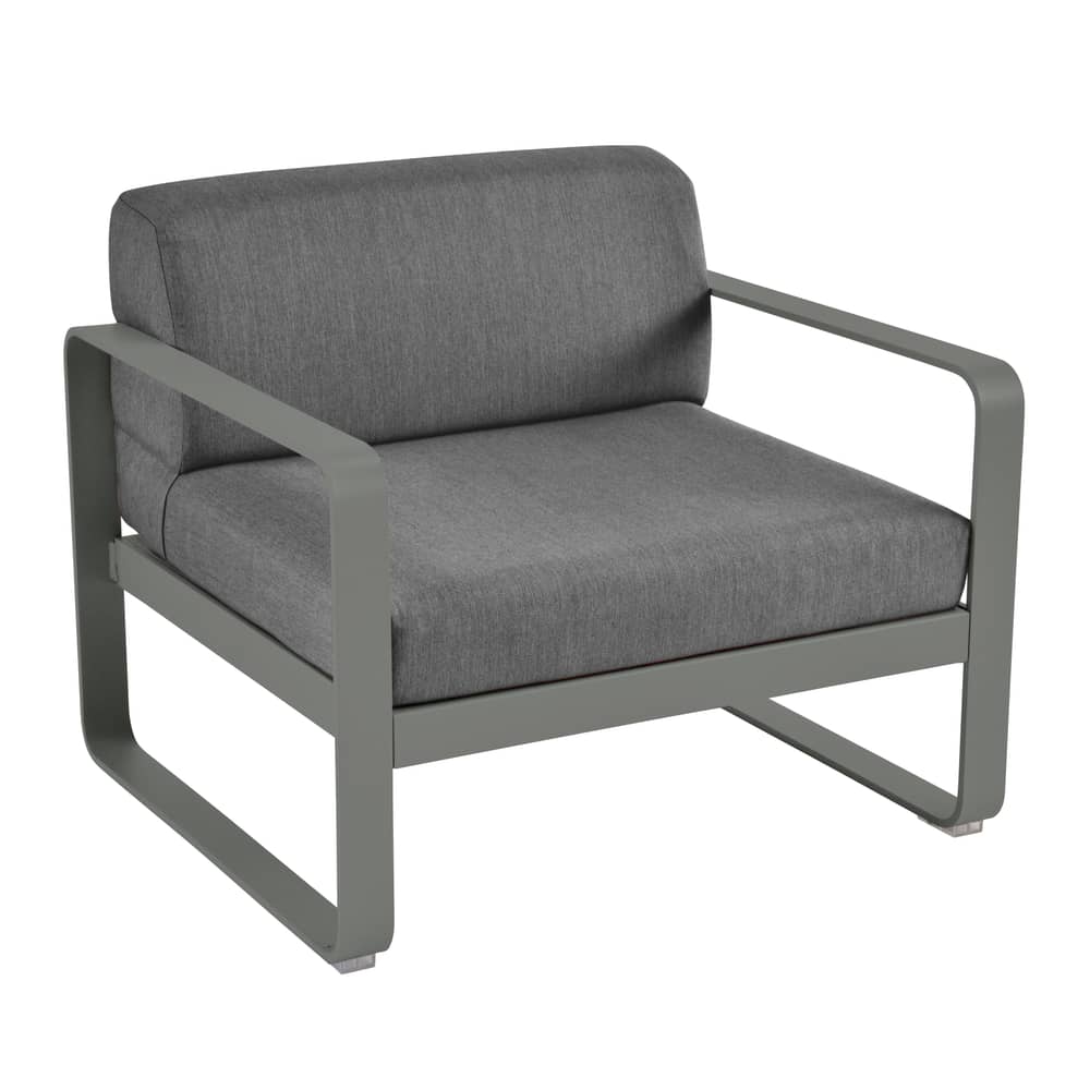 Poltrona imbottita Bellevie Lounge tessuto grigio / Tessuto grafite - Fermob - Rosmarino / Tessuto grigio grafite - Alluminio laccato, Espanso, Tessuto acrilico