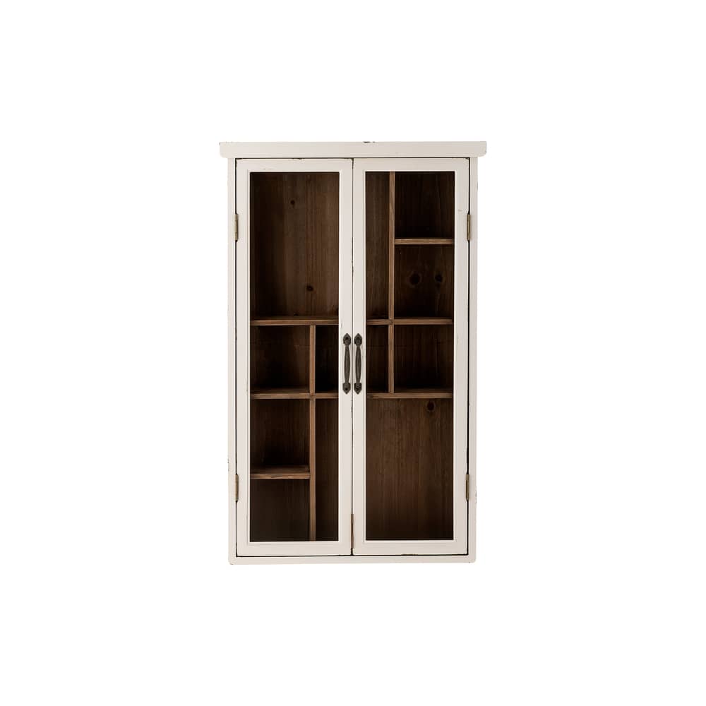 Wandablage Hazem holz weiß / Vitrine mit Fächern – B 50 x T 14 x H 80 cm - Bloomingville - Weiß mit Patina - Einscheiben-Sicherheitsglas, Tanne