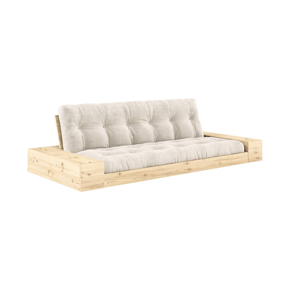 Canapé convertible Base / L 244 cm - Avec 2 blocs-accoudoirs / 3 places - KARUP DESIGN - Ivoire 510 (velours côtelé) / Pin clair - Fibres recyclées mélangées, Mousse, Pin massif certifié FSC, Velours côtelé