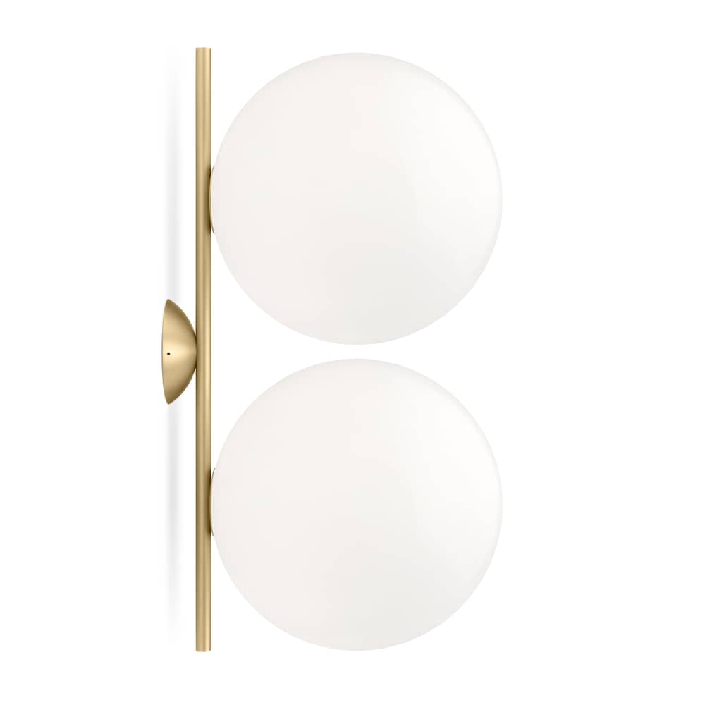 Wandleuchte IC Double 1 glas weiß gold metall / Deckenleuchte - L 42 cm, Ø 20 cm - Flos - Messing / Weiß - geblasenes Glas, Stahl mit Messingoberfläche