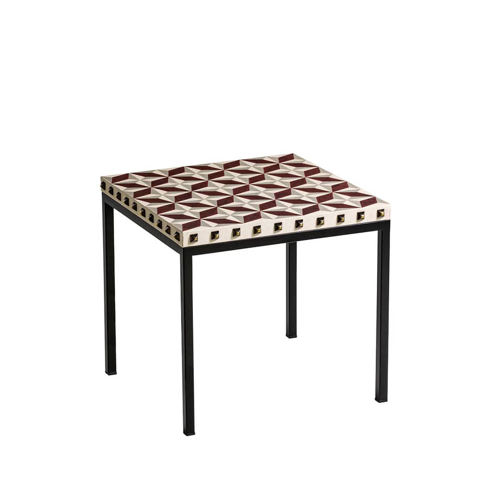 Table d\'appoint Not a Harem - Cross tissu multicolore / 45 x 45 x H 40 cm - Coton imprimé - Moroso - Cross / Tons bordeaux - Acier, Aggloméré, Coton