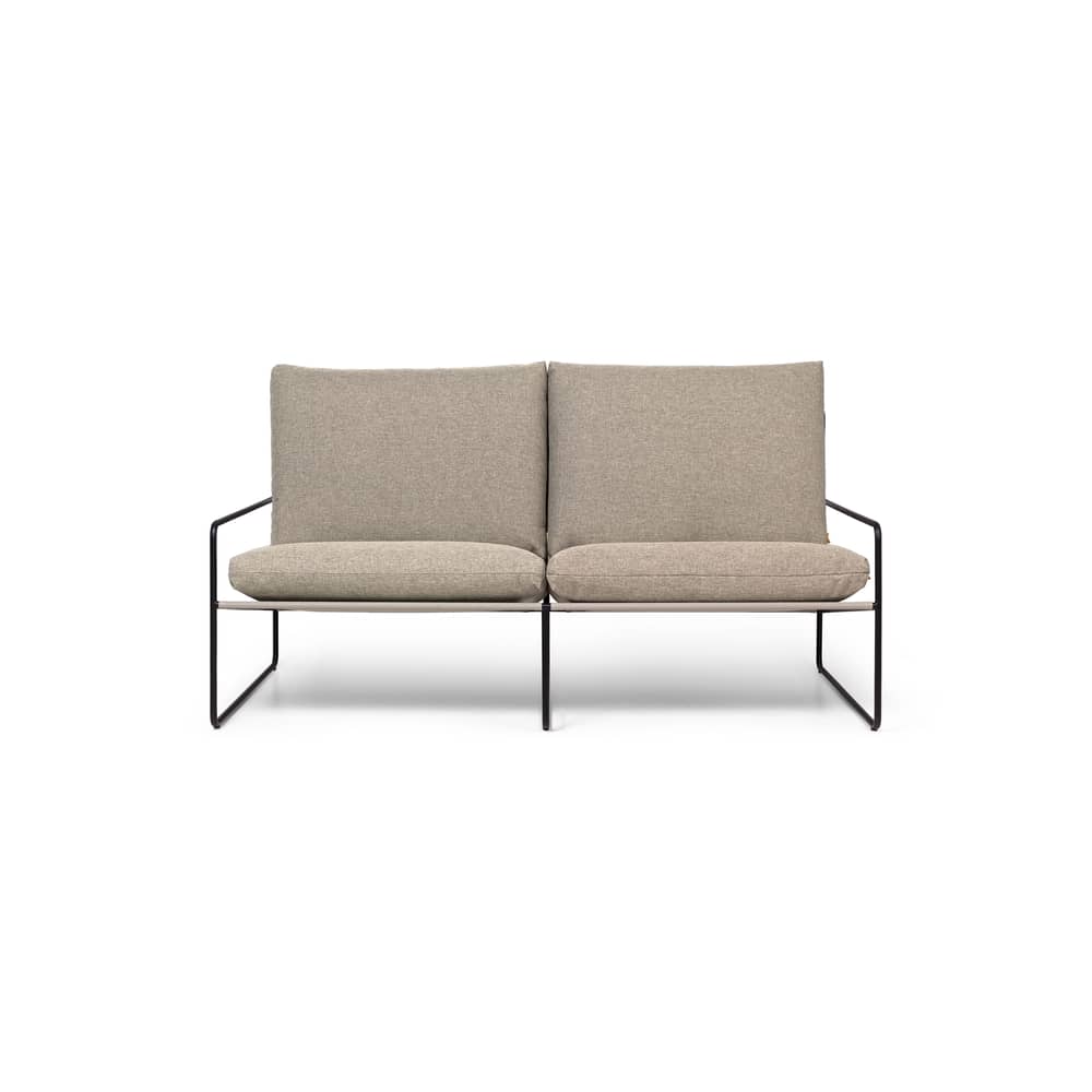 Canapé de jardin 2 places Desert tissu beige / L 156 cm - Ferm Living - Sable foncé (tissu Dolce) / Noir - Acier, Mousse polyuréthane, Ouate de polyester, Tissu