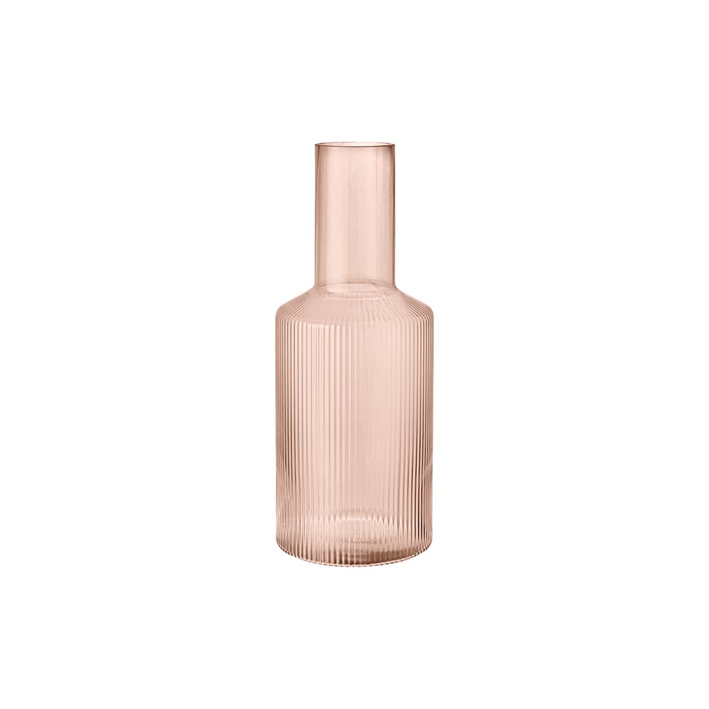 Carafe Ripple verre rose / 1L - Verre strié - Ferm Living - Rose poudré - Verre soufflé bouche